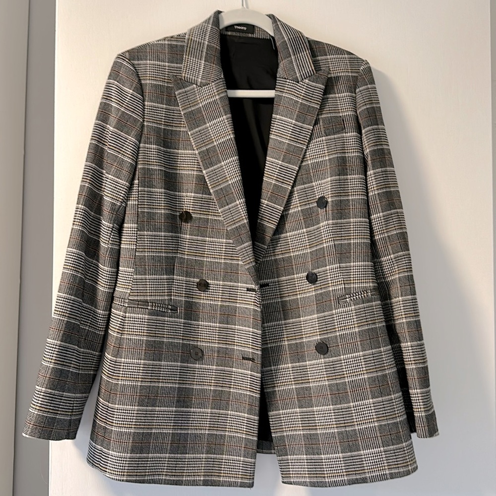 Like NEW! Theory Power Glen Plaid Double-Breasted Blazer